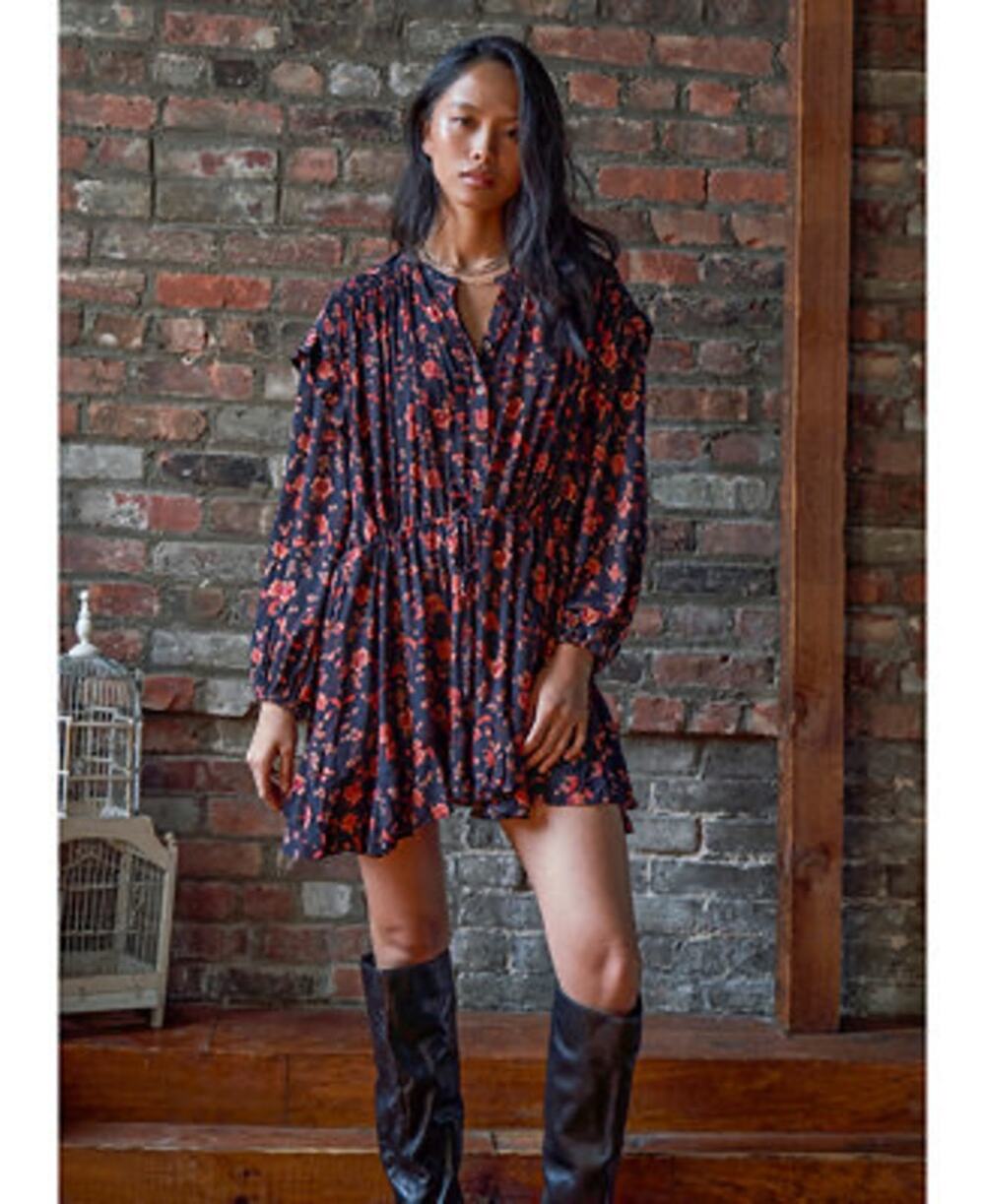 Free People Womens Flower Fields Mini Dress Size M Red Blue Oversized Boho